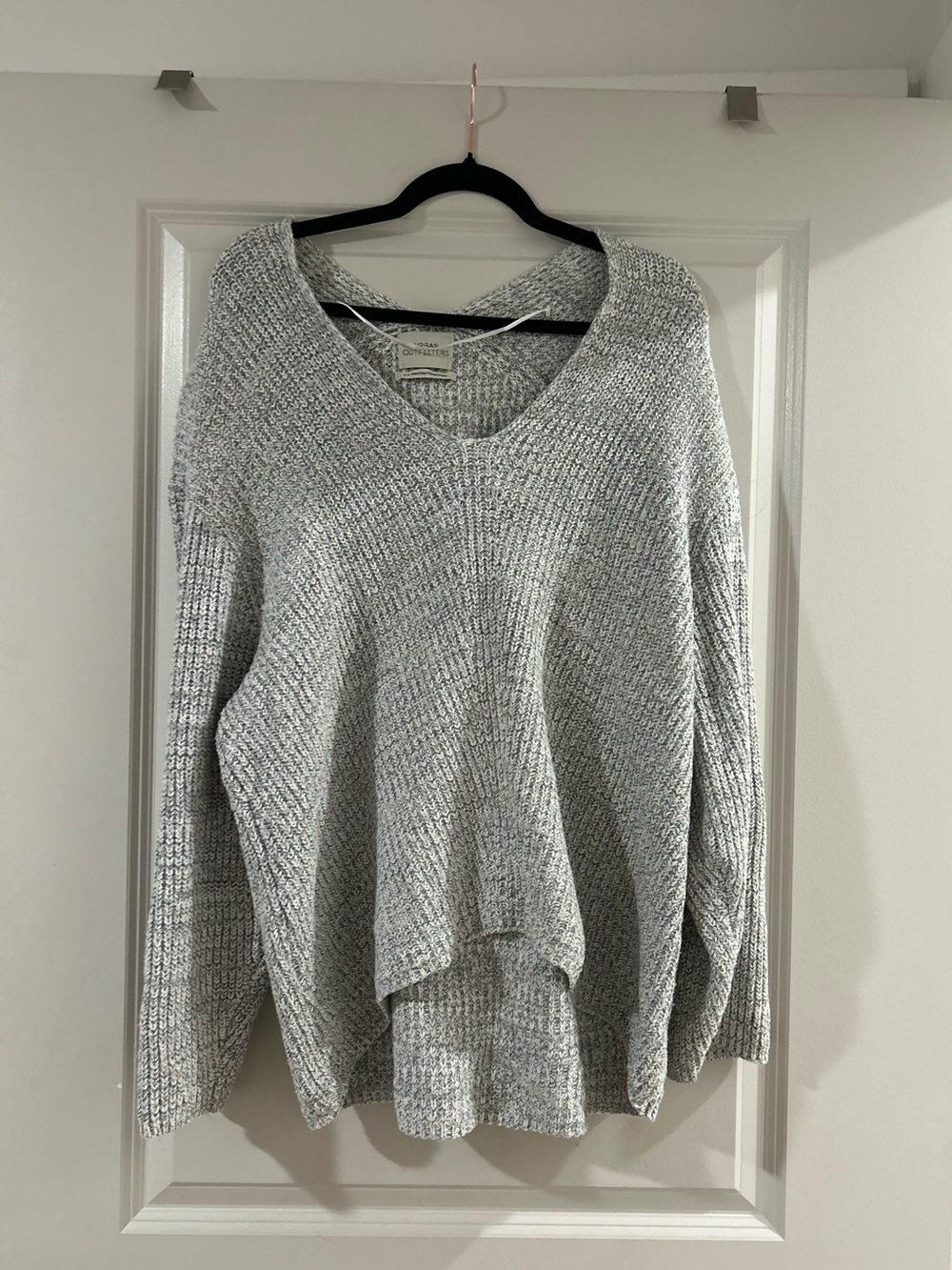 Urban Outfitters Heather Gray V-Neck Oversized Knit Sweater